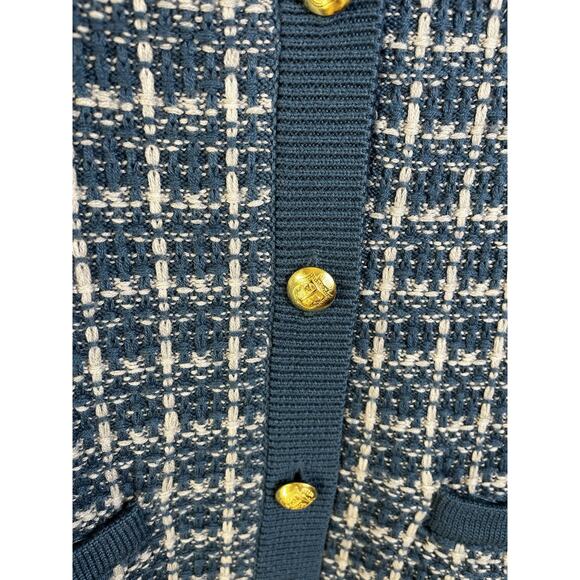 Talbots Pure Merino Wool V Neck Cardigan Sweater Size XLP Textured Plaid Blue - Picture 7 of 13
